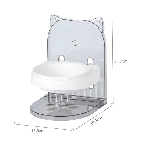 Adjustable height cat bowl with cat ear design in grey or pink, featuring anti-spill fixed hanging body for cages
