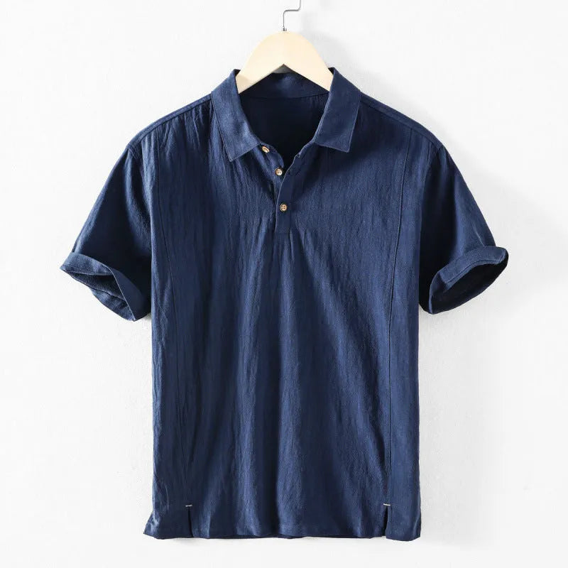 Men's solid colour loose fit casual shirt in cotton and linen blend, shown in light grey.