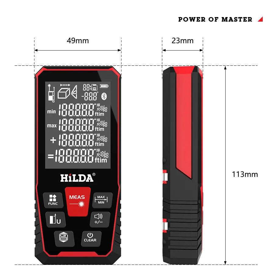Laser rangefinder distance measuring tool with plastic housing for 100m or 120m maximum range measurement