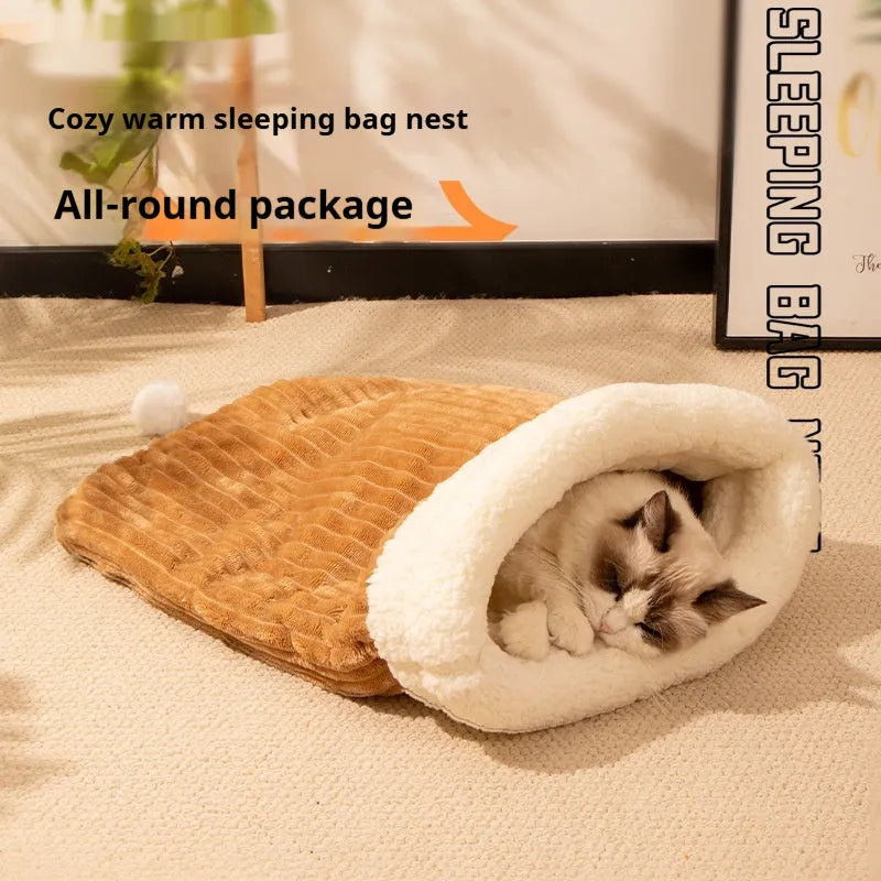Cat sleeping bag nest pet bed measuring 50x40cm in blue rabbit pattern