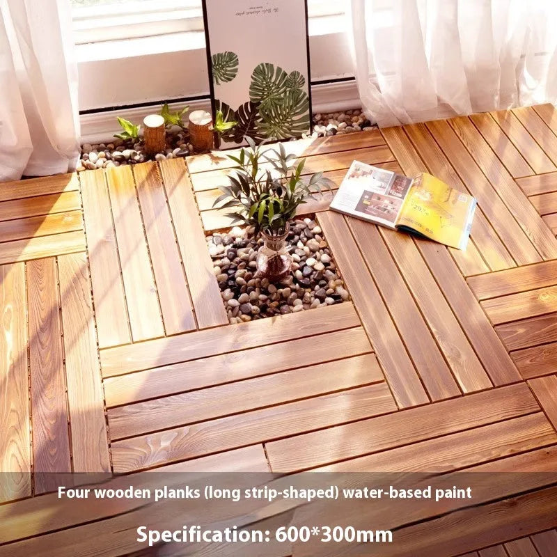 Square pine wood flooring tiles with a brush wax oil finish, laid out on a surface.