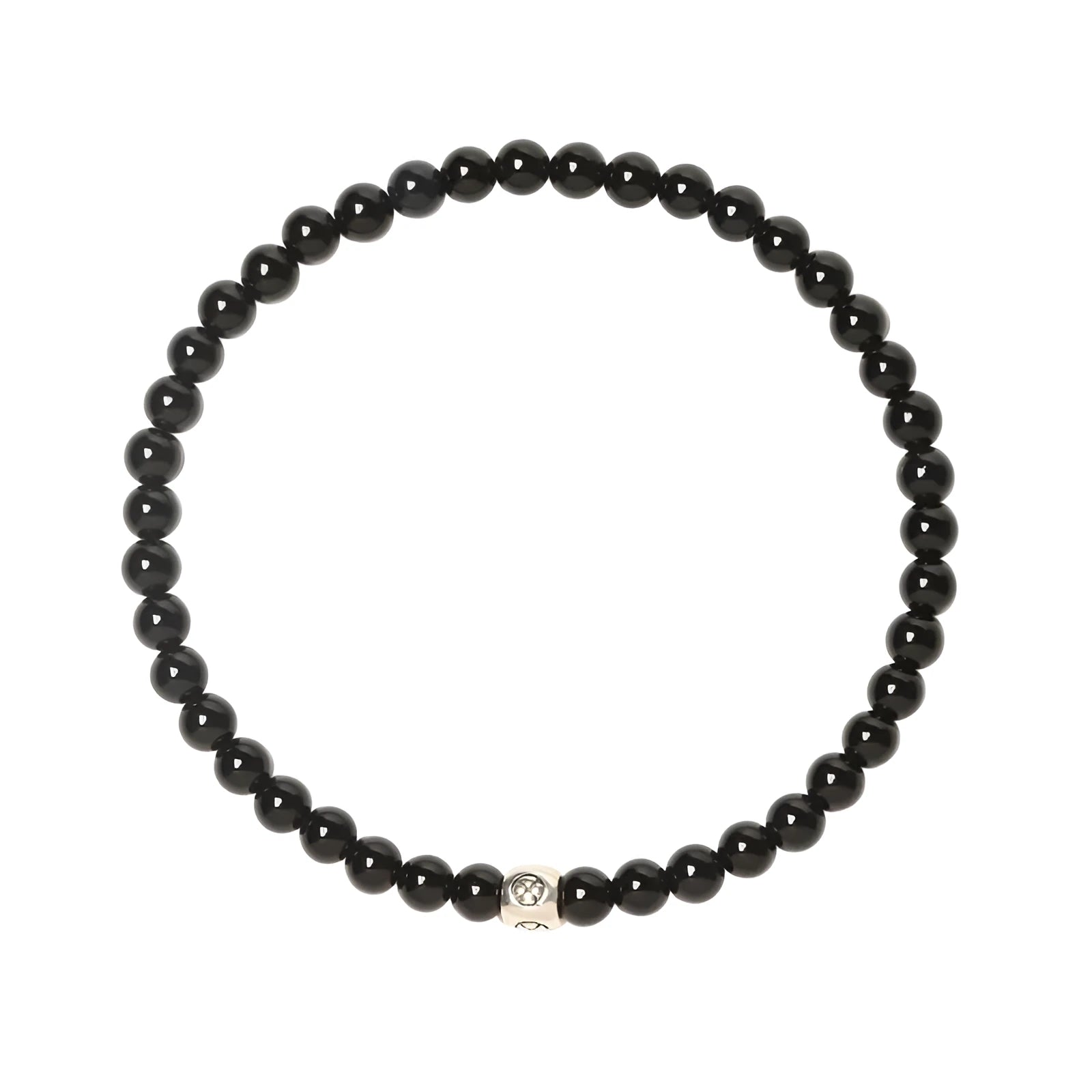 Fine unisex bracelet with round and square obsidian, blue San, and black agate beads
