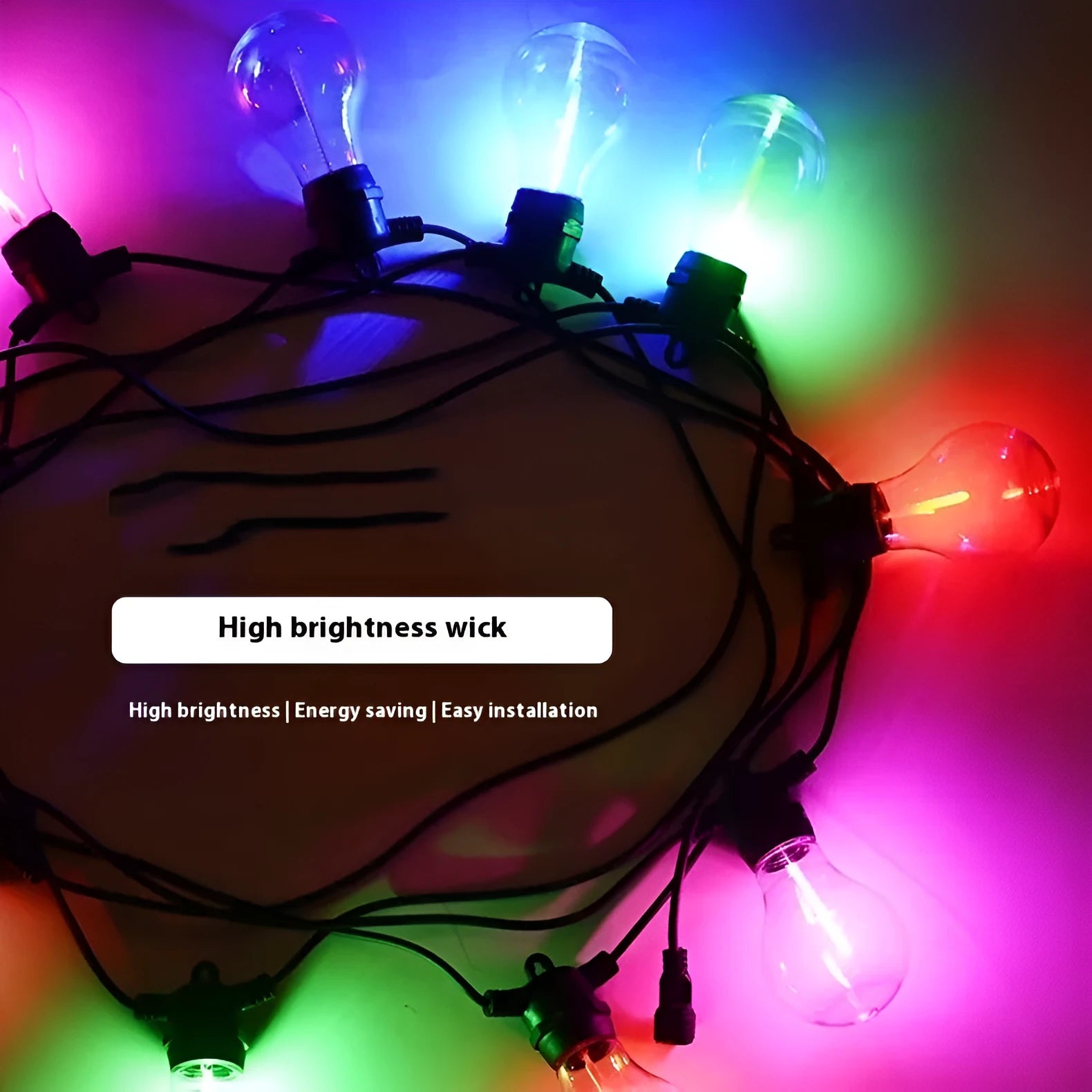 Outdoor waterproof decorative string lights with transparent meteor bags and A60 bulbs for garden and wedding scenes