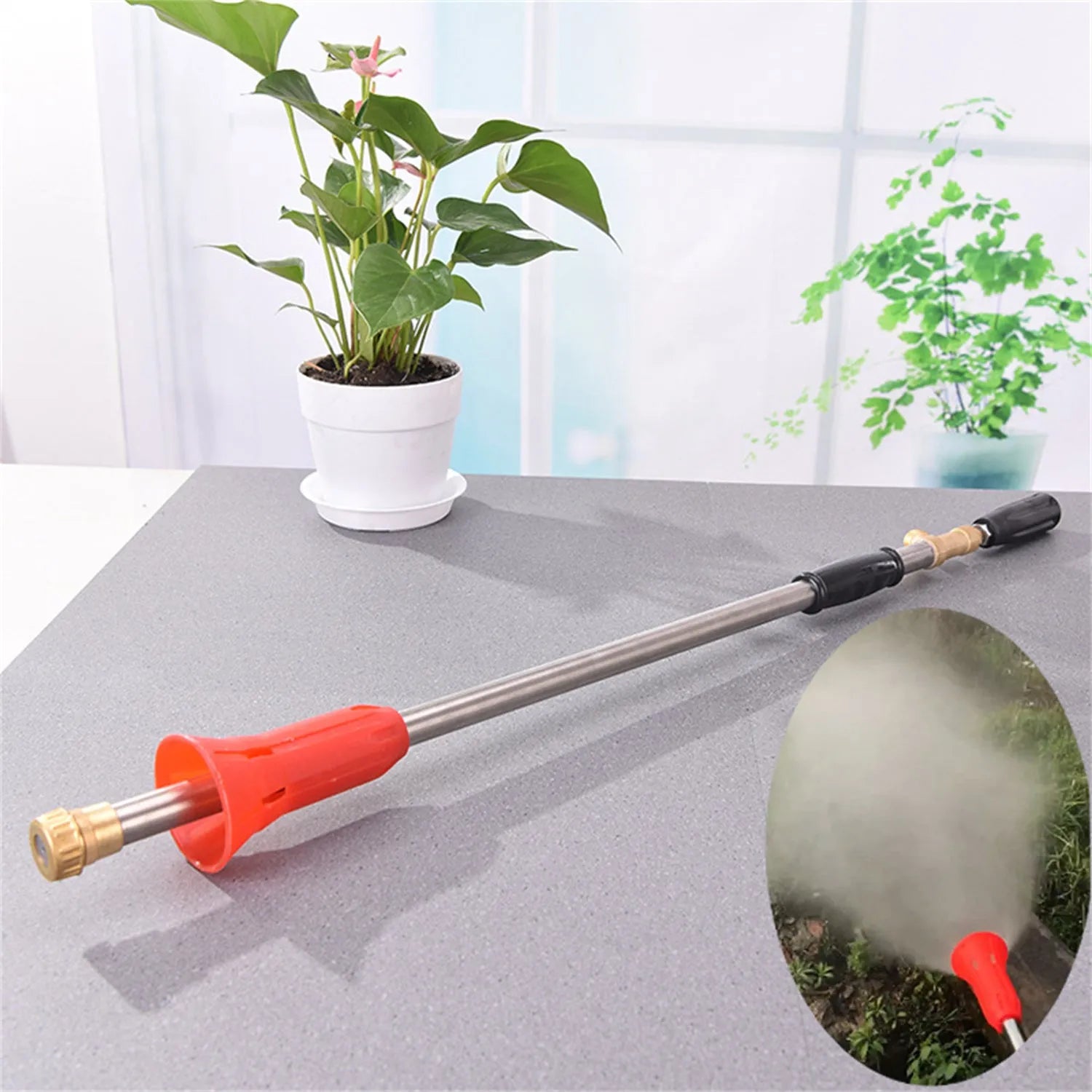 Adjustable high-pressure agricultural spray gun with submachine gun design and plastic construction