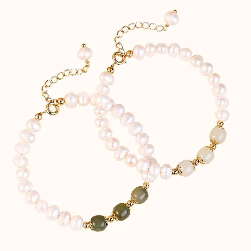 Natural freshwater pearl bracelet with diamond electroplated elements in Korean style design