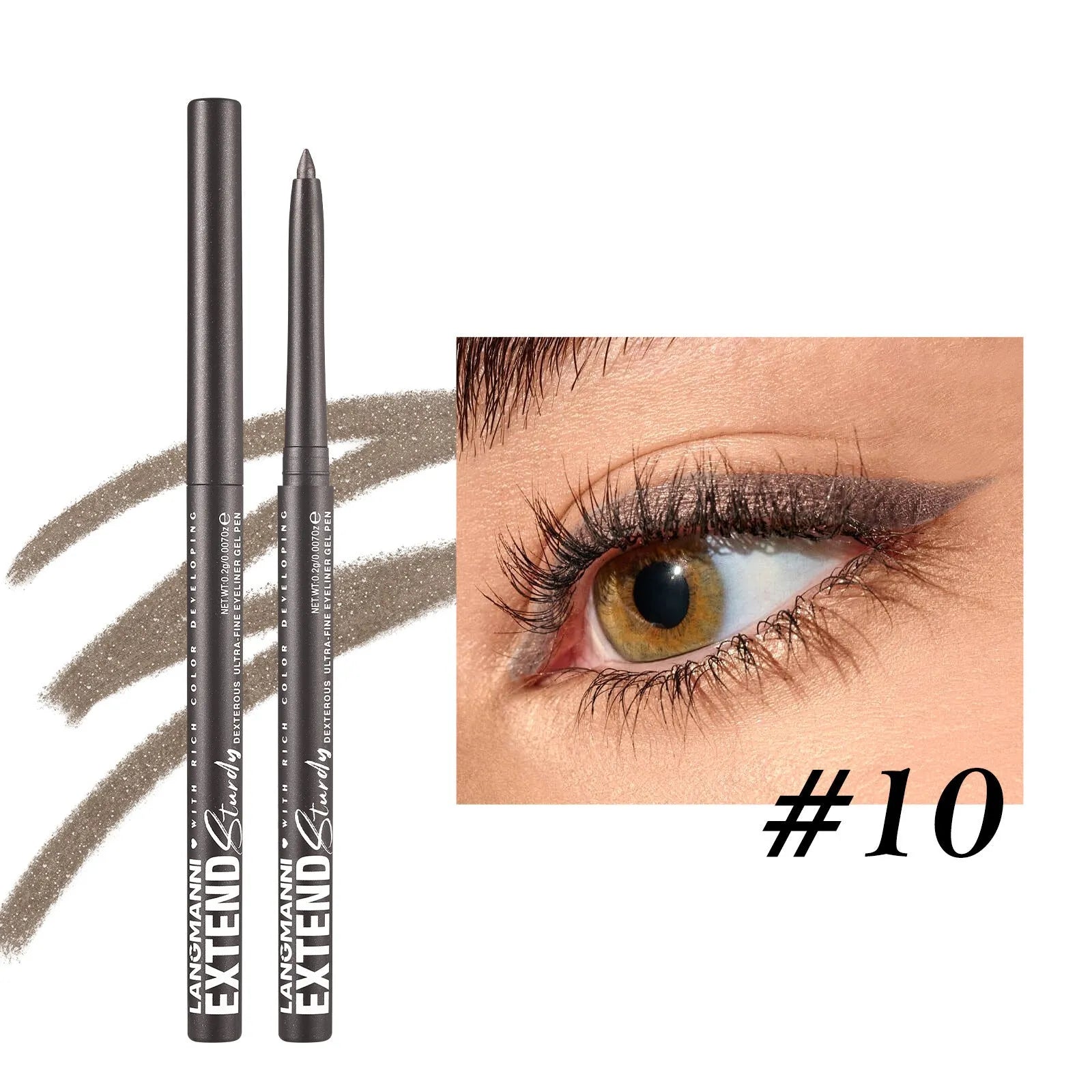 Set of 12 colourful gel glitter eyeliner pencils showing matte, glitter, metallic and pearl shades.