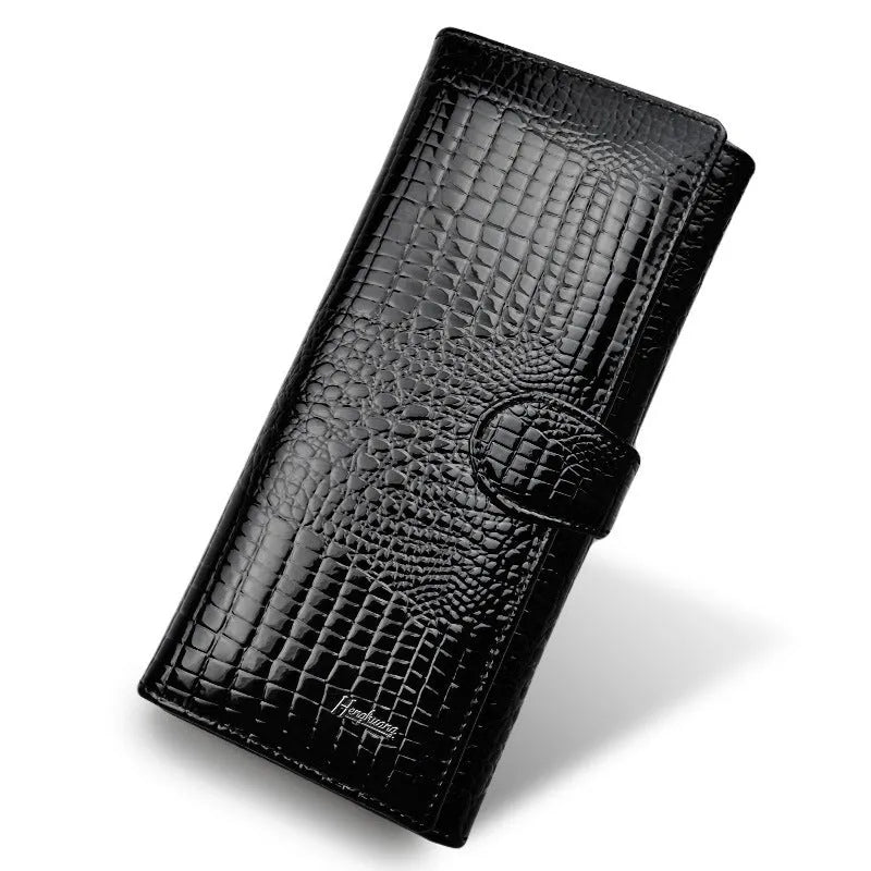 Women's patent leather coin purse with crocodile pattern texture in red colour