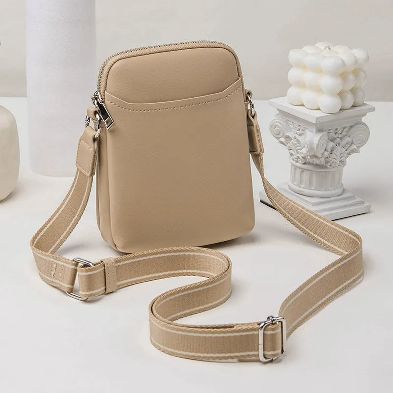 Small solid-colour PU leather crossbody shoulder bag for mobile phones