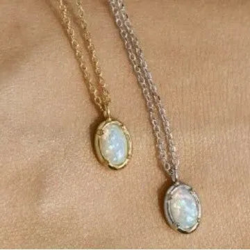 S925 sterling silver necklace with 14K gold plated geometric jelly opal pendant