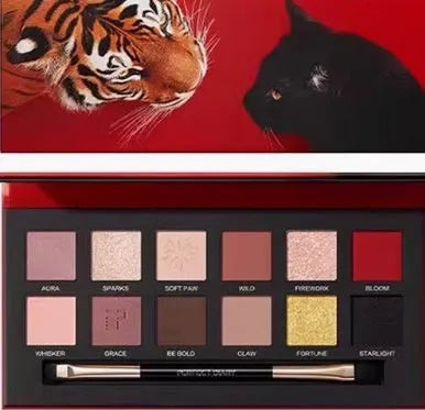 Twelve-colour animal theme eye shadow palette with shimmer and matte finishes