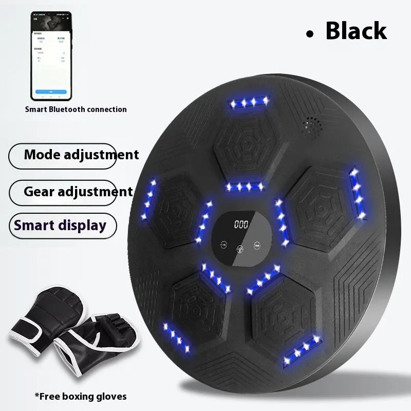 Smart wall-mounted boxing reaction target with LED lights on a grey PU surface.
