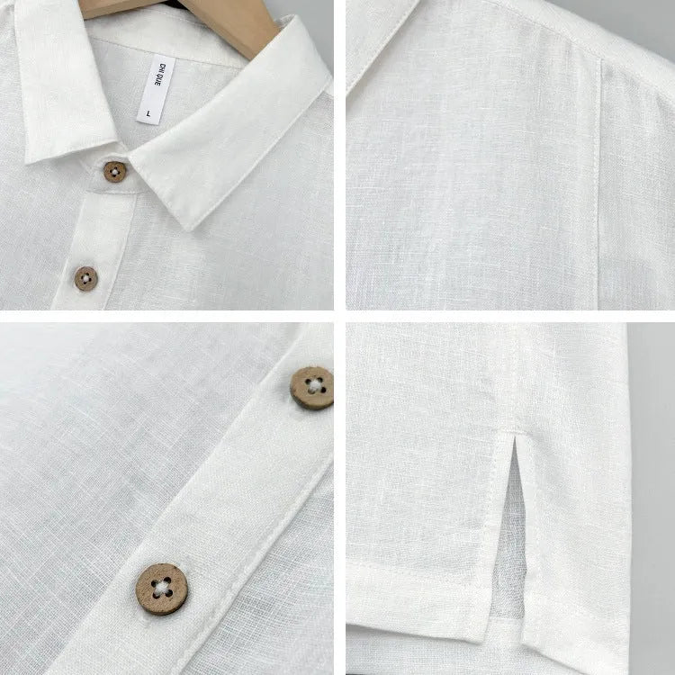 Men's linen summer top in a loose fit with short sleeves, shown in a choice of colours.