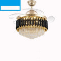 Crystal chandelier style ceiling fan light with LED bulbs and remote control in silver finish.
