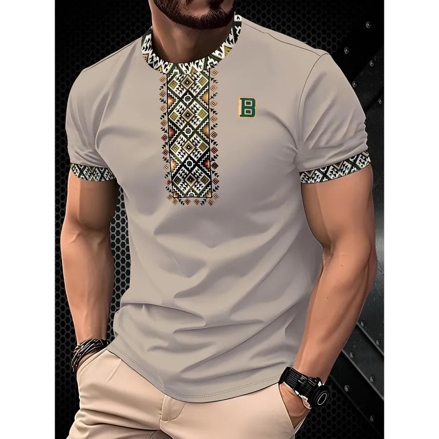 Men's loose fit short-sleeved t-shirt with digital 3D striped printing in casual style