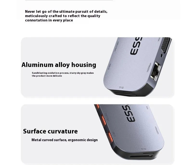 11-in-1 USB-C expansion dock with Gigabit Ethernet port and multiple connectivity interfaces