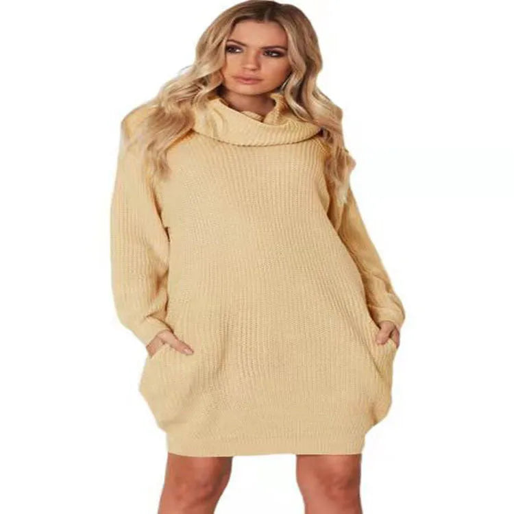 Women's mid-length loose lapel sweater in imitation cashmere fabric with side pockets