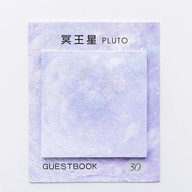 Square planet sticky notes pad with oil painting artwork showing 7.3cm sheets