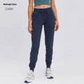 Women's high waist yoga pants with drawstring waistband in various colours
