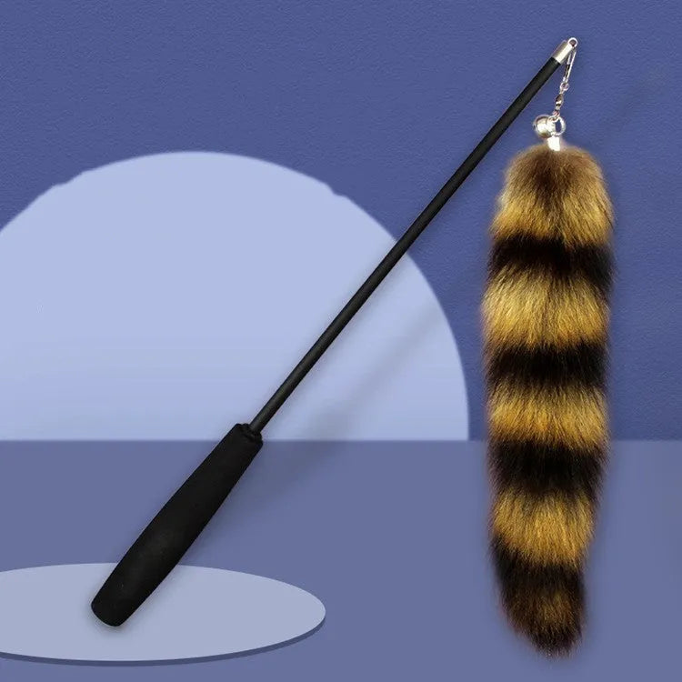 Black cat toy wand with elastic string for interactive play, 42 cm long.