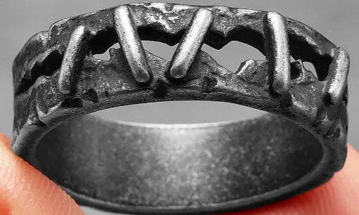 Dark punk stitching double ring stainless steel embossed pattern UK sizes 7-15