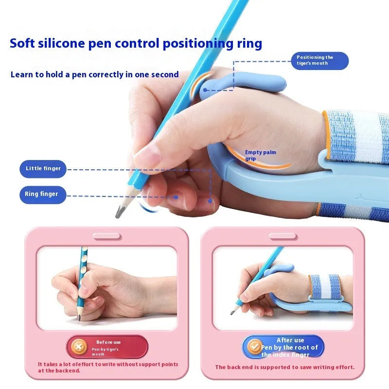 Blue anti-hook pen control corrector wrist brace with ABS nylon construction