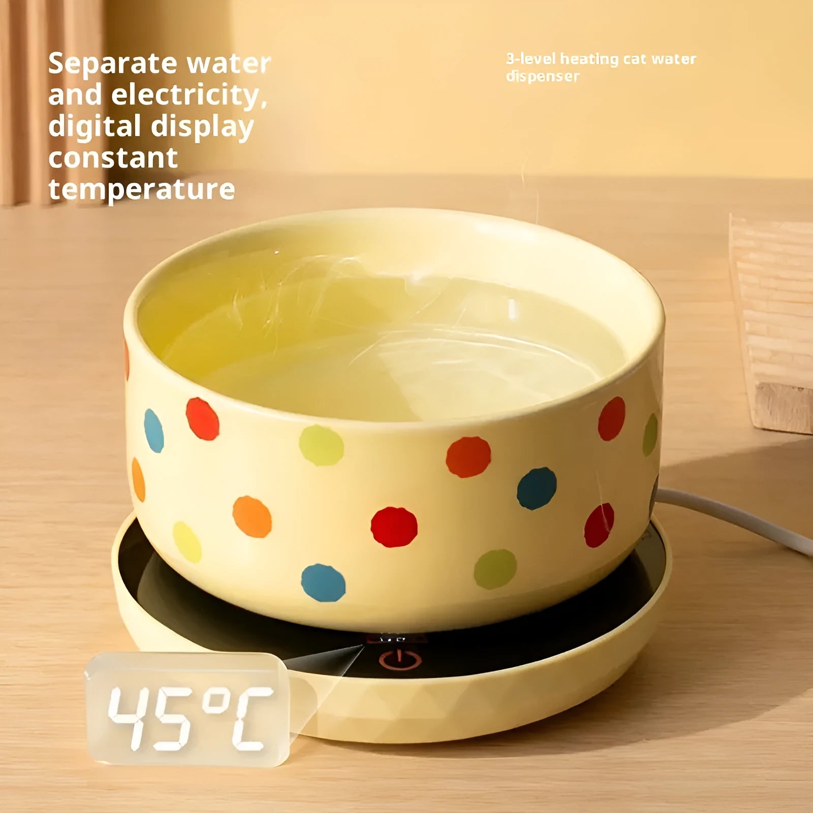 Ceramic cat bowl with USB heating mat, constant temperature water bowl for cats