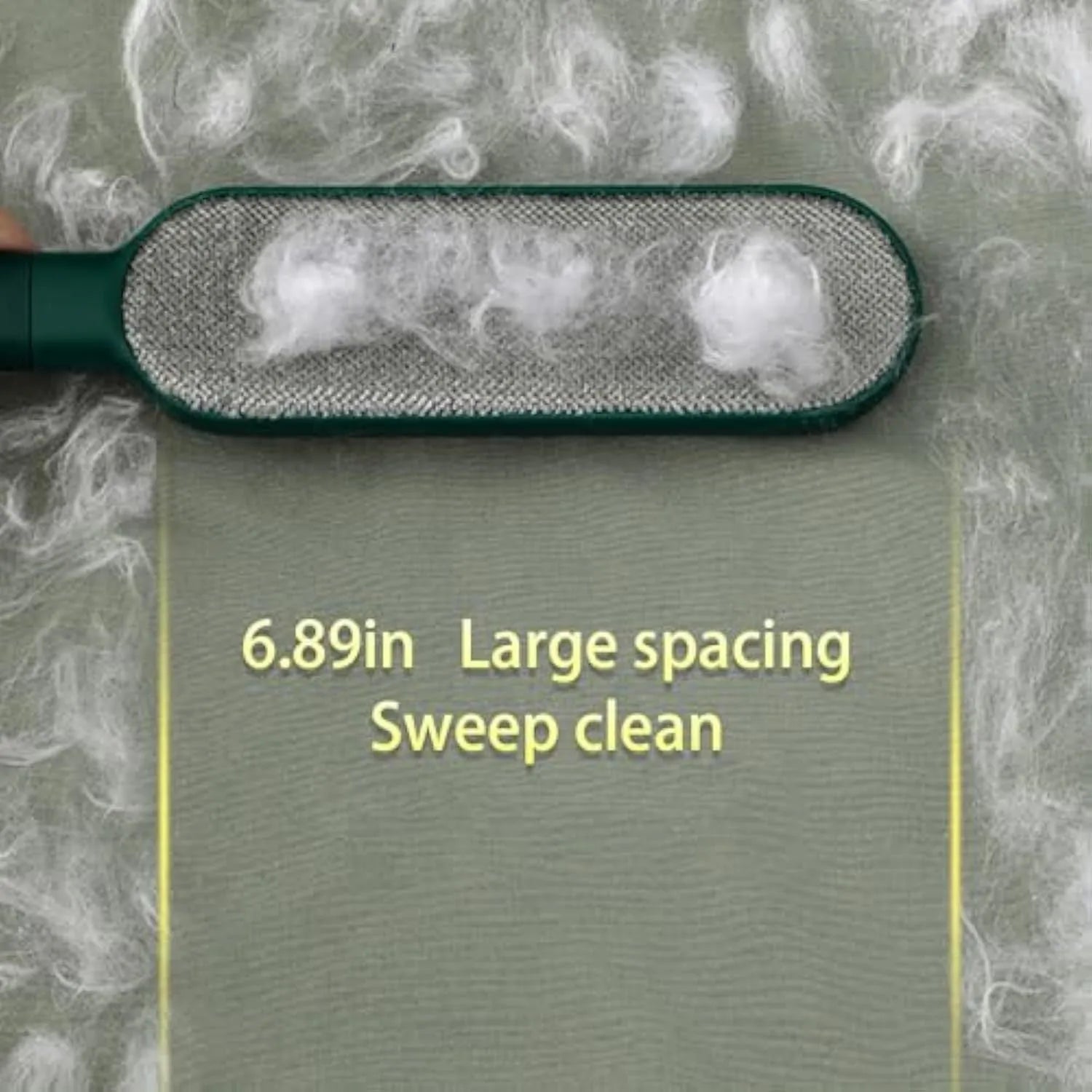 Blue, green and white pet hair remover brush with a reusable lint roller and storage box.