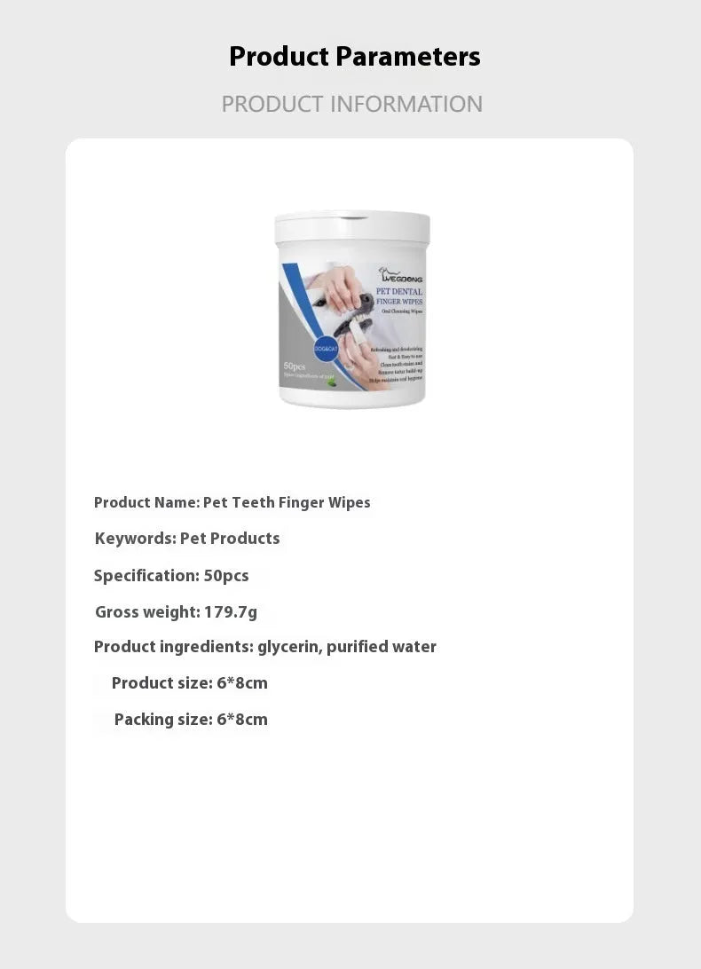 Can of 50 dog teeth cleaning finger wipes with finger stall for oral care