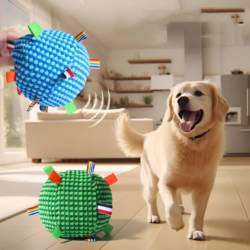Blue pineapple lattice texture dog ball toy with vented holes, 17cm diameter