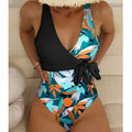 Women's high-waist printed one-piece bikini swimsuit in polyester fabric