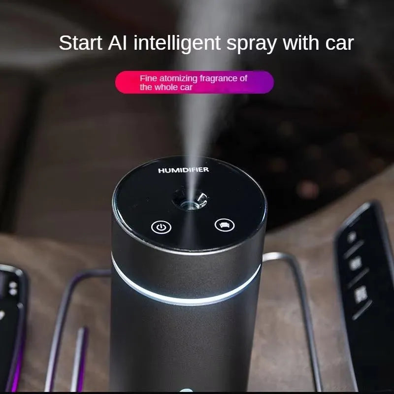 Black portable aluminium car humidifier and essential oil diffuser with USB cable