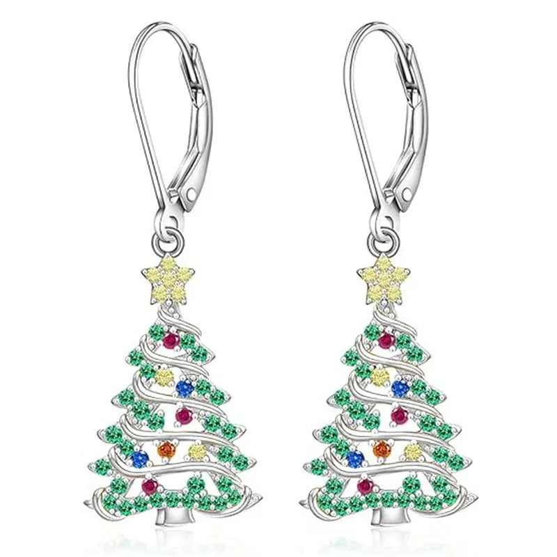 Women's Christmas tree earrings in copper with white gold colour finish and star shape design