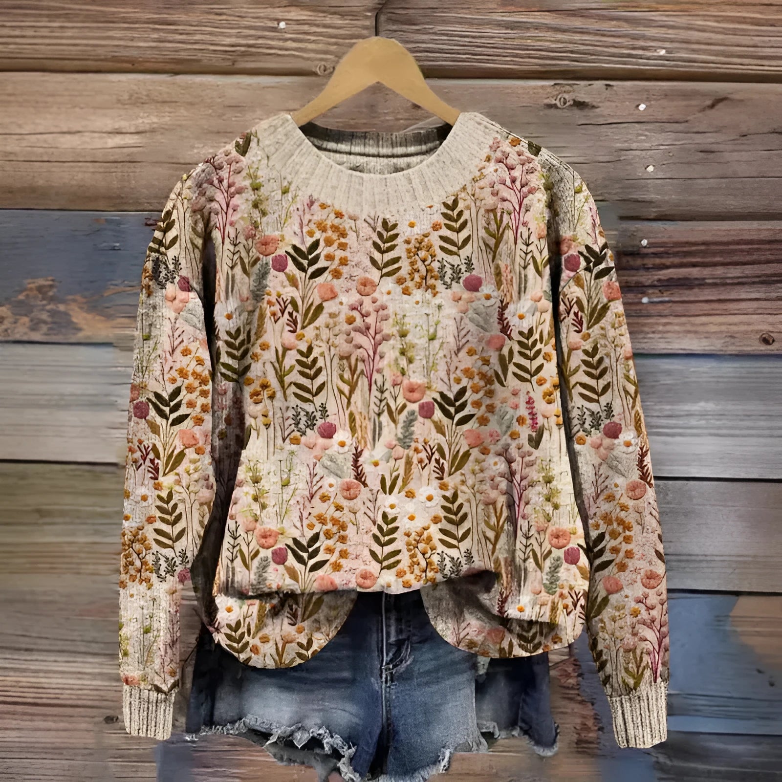 Little Flower digital printed round neck sweater in a colour from the YPM935 range, sizes S to 4XL.