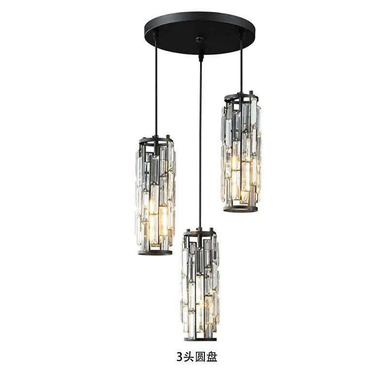 Single head industrial style crystal LED droplight pendant light in black finish.