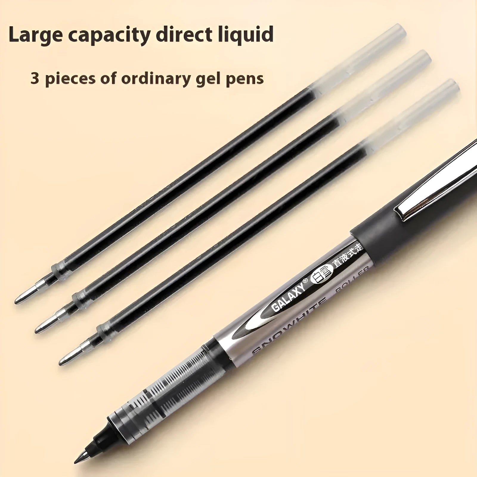 Water-based quick-drying signature pen with 0.5mm tip in multiple colours packaged in 12-pen box.