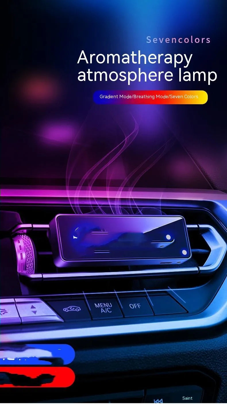 Black automobile aromatherapy air outlet ambience light with LED decoration and fragrance sticks