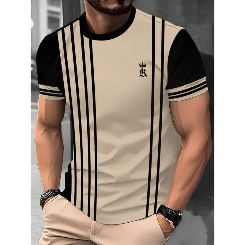 Men's loose fit short-sleeved t-shirt with digital 3D striped printing in casual style