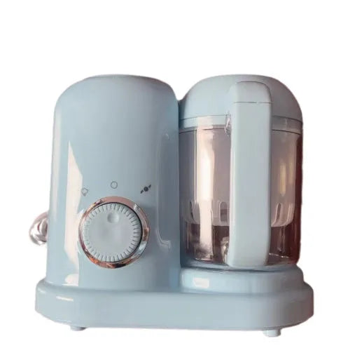Green baby food processor with steamer and blender functions and a 10-litre capacity.