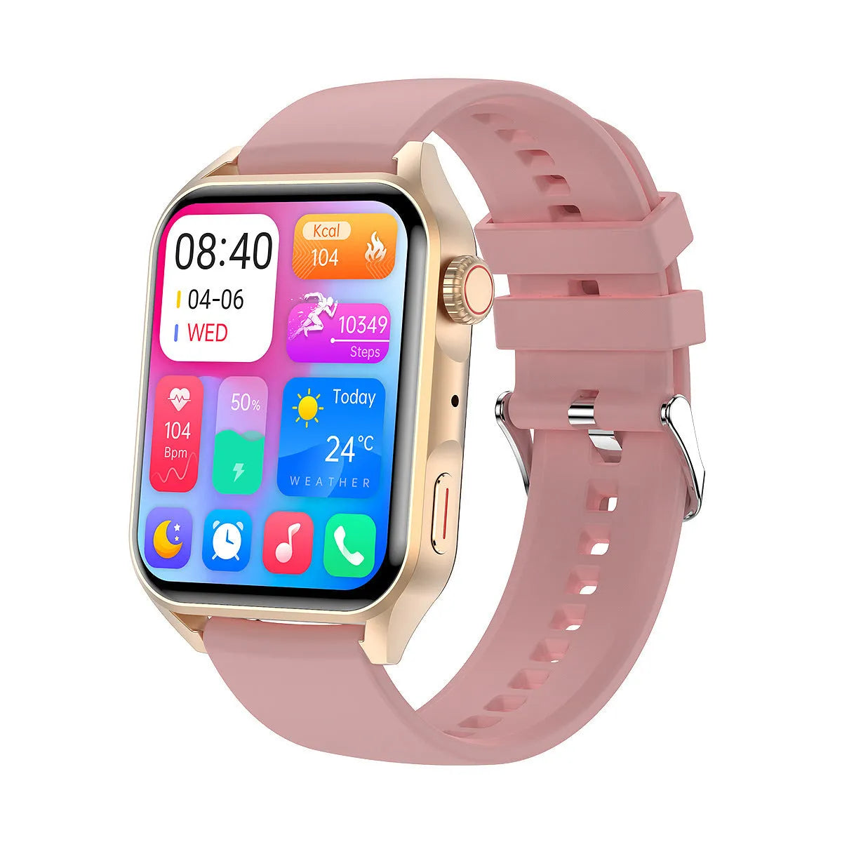 Smart watch with AMOLED screen and stainless steel case on silicone wrist strap