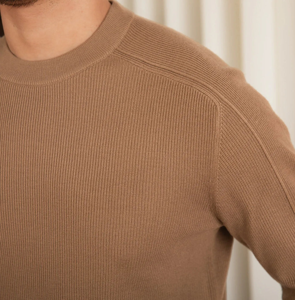 Men's slim-fit retro casual knitted wool-blend shirt in Brown, front view