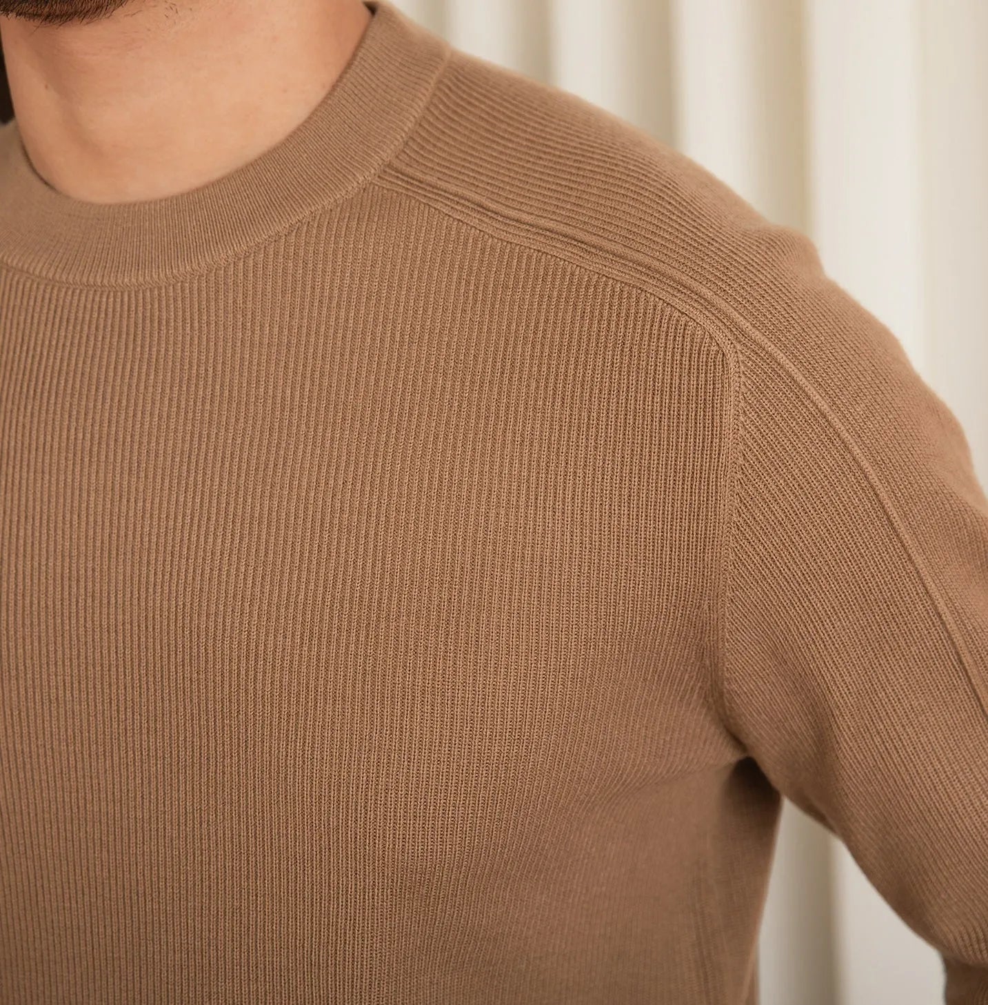 Men's slim-fit retro casual knitted wool-blend shirt in Brown, front view