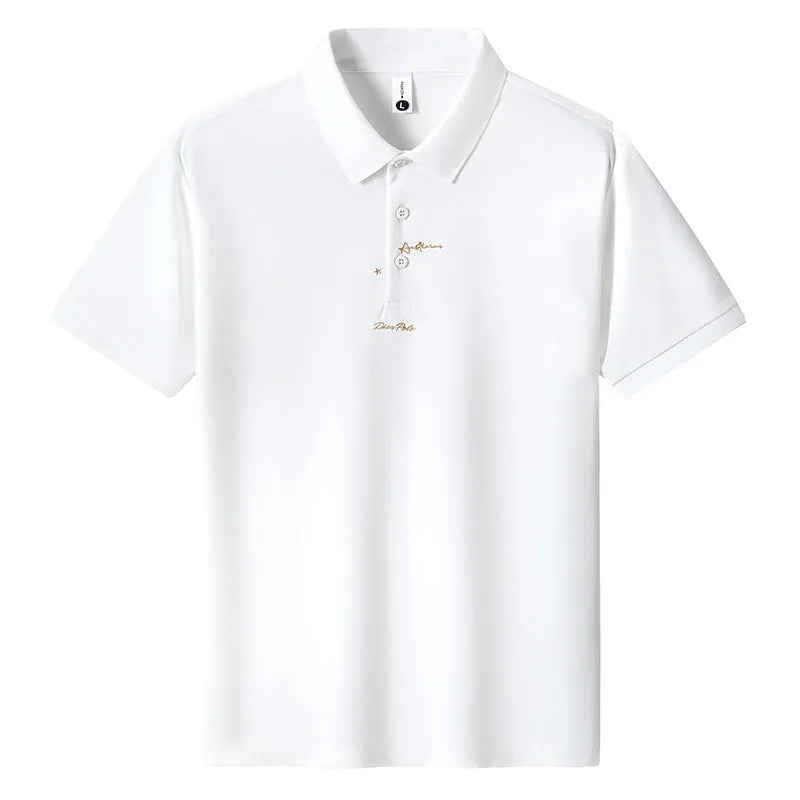 Men's loose-fit cotton T-shirt with a letter pattern, shown in one of six available colours.