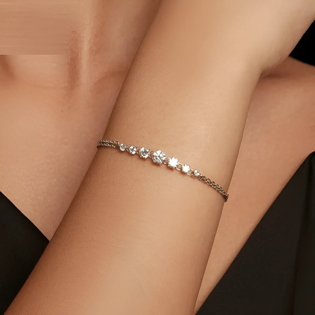 S925 sterling silver double-layer geometric bracelet with electroplating, 925 silver purity, women's jewellery