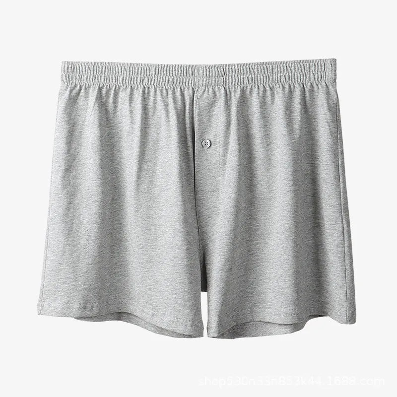 Men's light gray pure cotton high waist loose boxer shorts laid flat