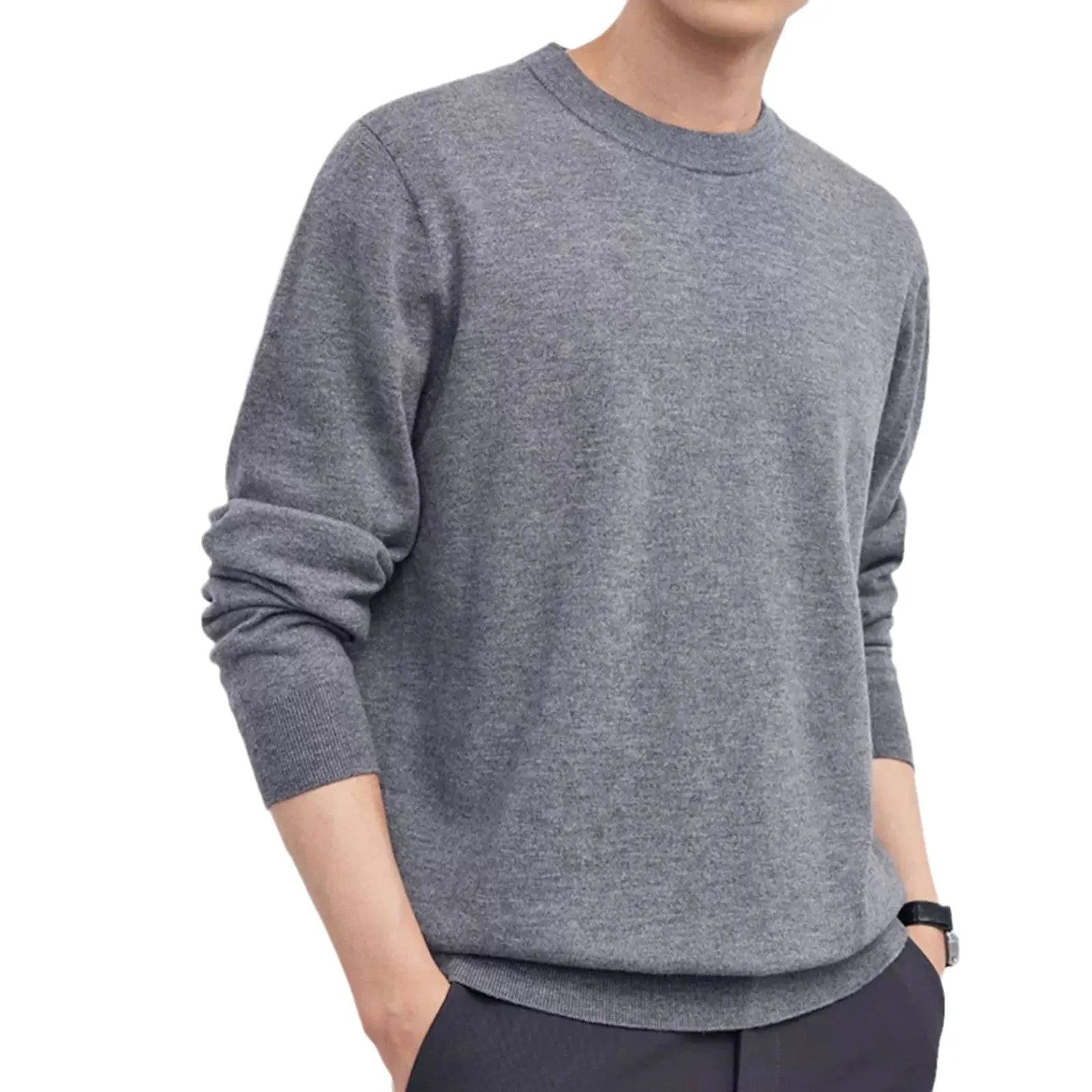 Men's standard wool pullover sweater shown in light camel colour with regular fit and conventional collar
