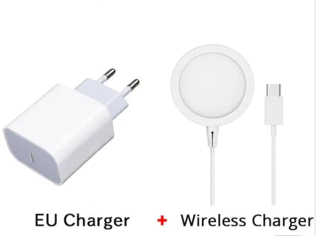 Magsafe magnetic wireless charger for Apple iPhone in silver, black, blue, or red metal finish