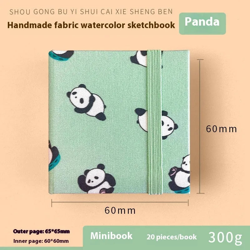 Feiluniao handmade fabric watercolour sketchbook with colourful themed cover, 185mm long.