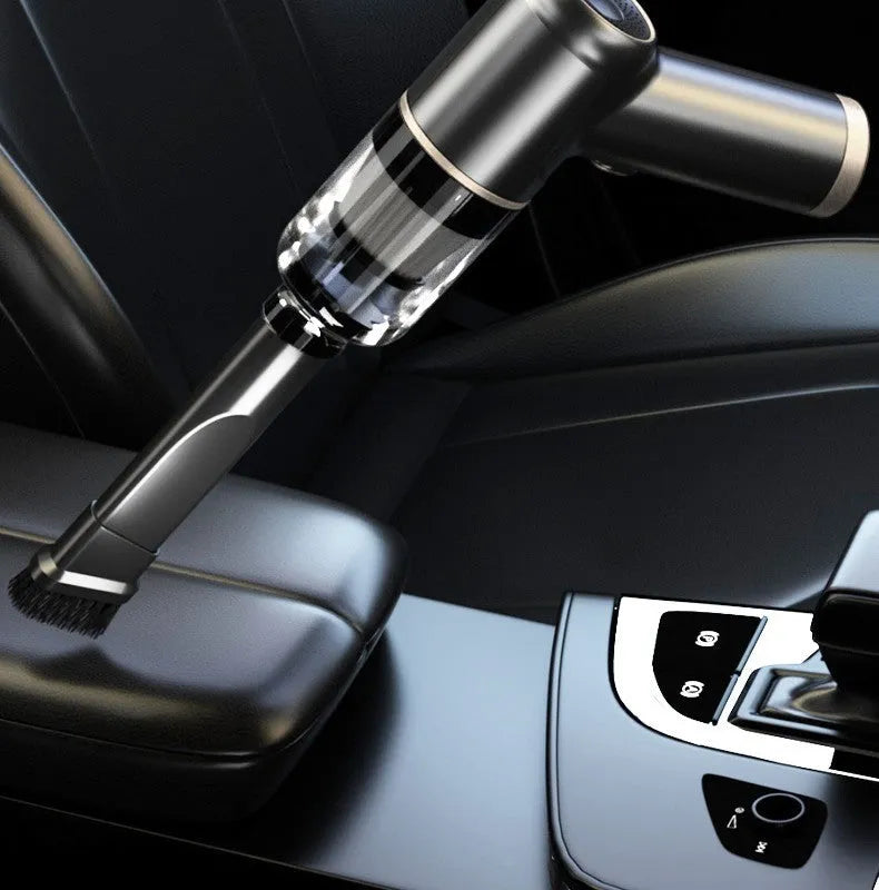 Black wireless handheld vacuum cleaner with multiple attachment nozzles for car and home cleaning