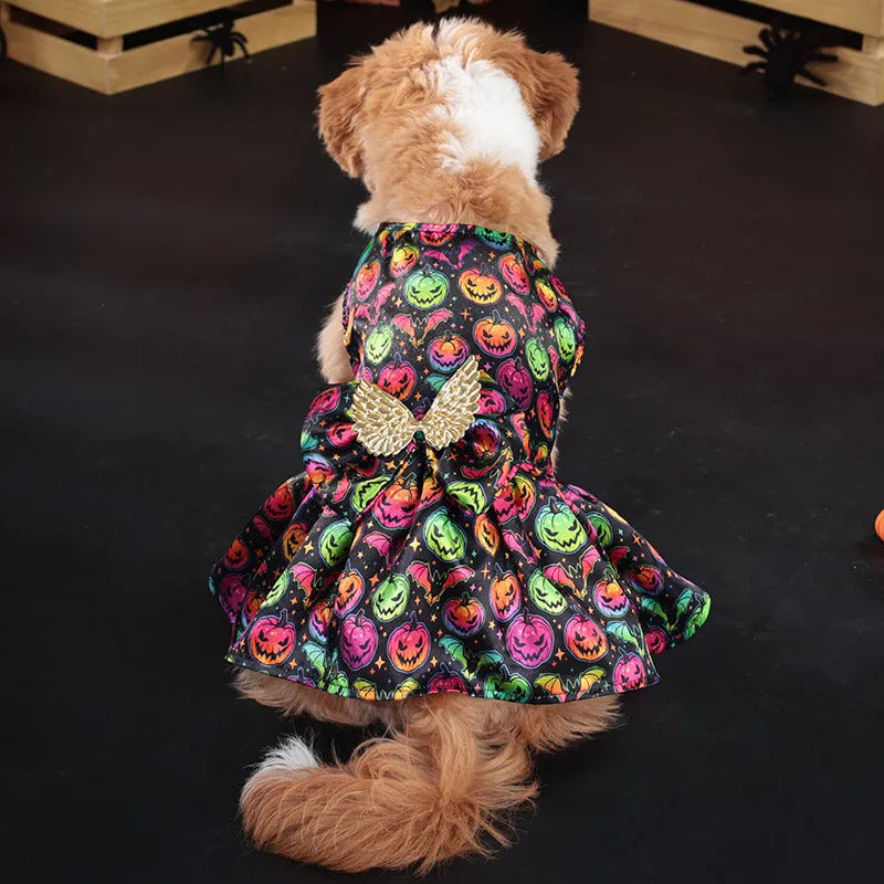 Halloween dog costume with angel wings in bright pumpkin colour option