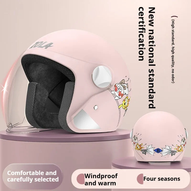 Winter electric bicycle helmet with scarf attachment in blue colour with HD anti-fog feature